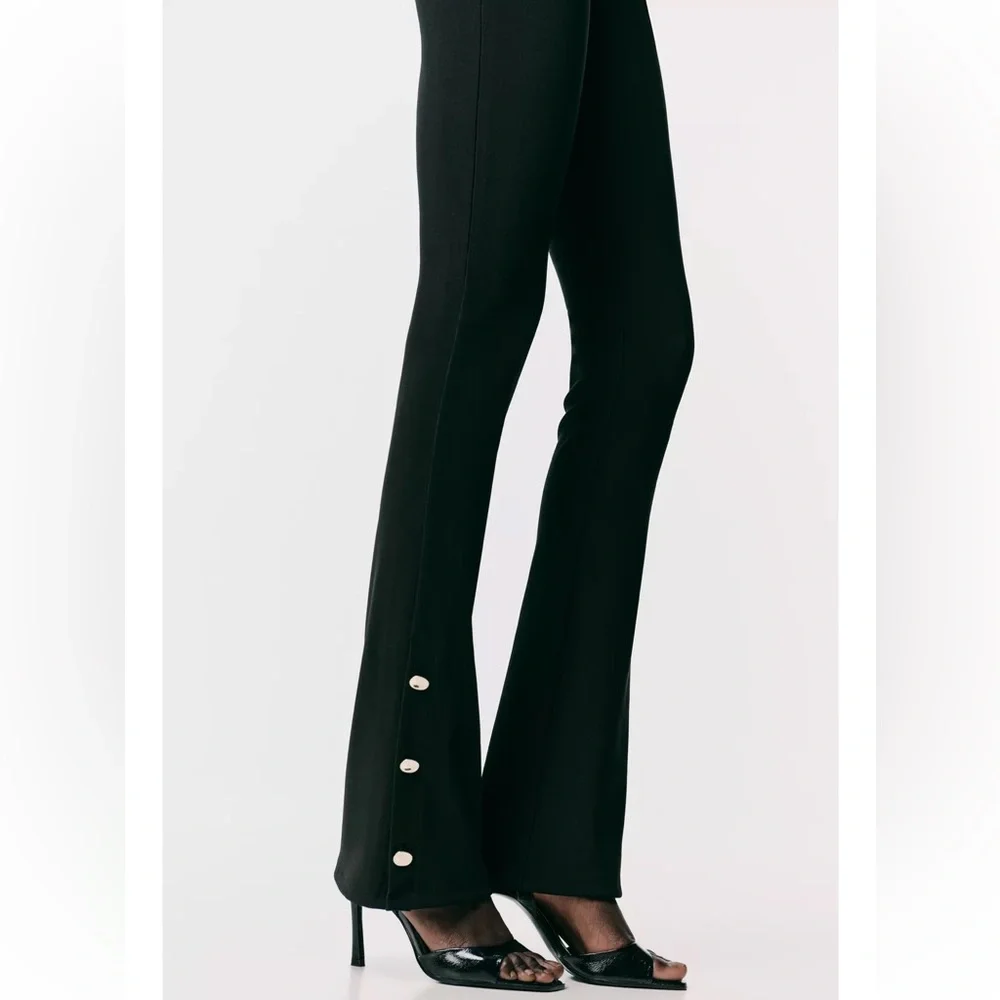 Zara NWT black gold button flare hem detail legging pants